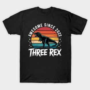 Kids Three Rex 3rd Birthday Boy Third Dinosaur 3 Year Old T-Shirt